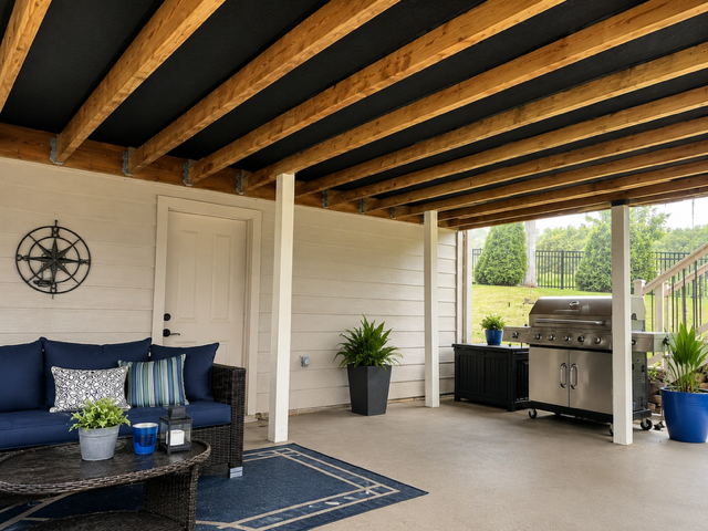 Dry patio after installing underdeck drainage