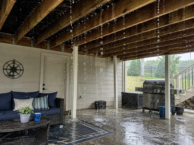 Wet patio before installing underdeck drainage
